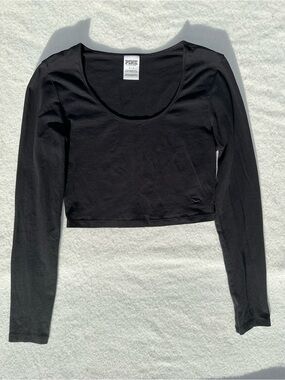 Victoria's Secret Black Long-Sleeve Scoop Neck Crop Top